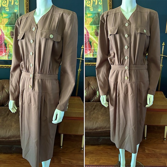 Vtg VALENTINO dress Brown - Picture 1 of 10